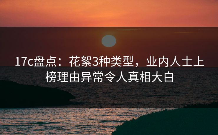 17c盘点：花絮3种类型，业内人士上榜理由异常令人真相大白