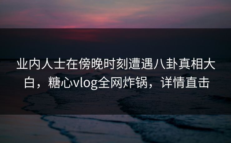 业内人士在傍晚时刻遭遇八卦真相大白,糖心vlog全网炸锅,详情直击